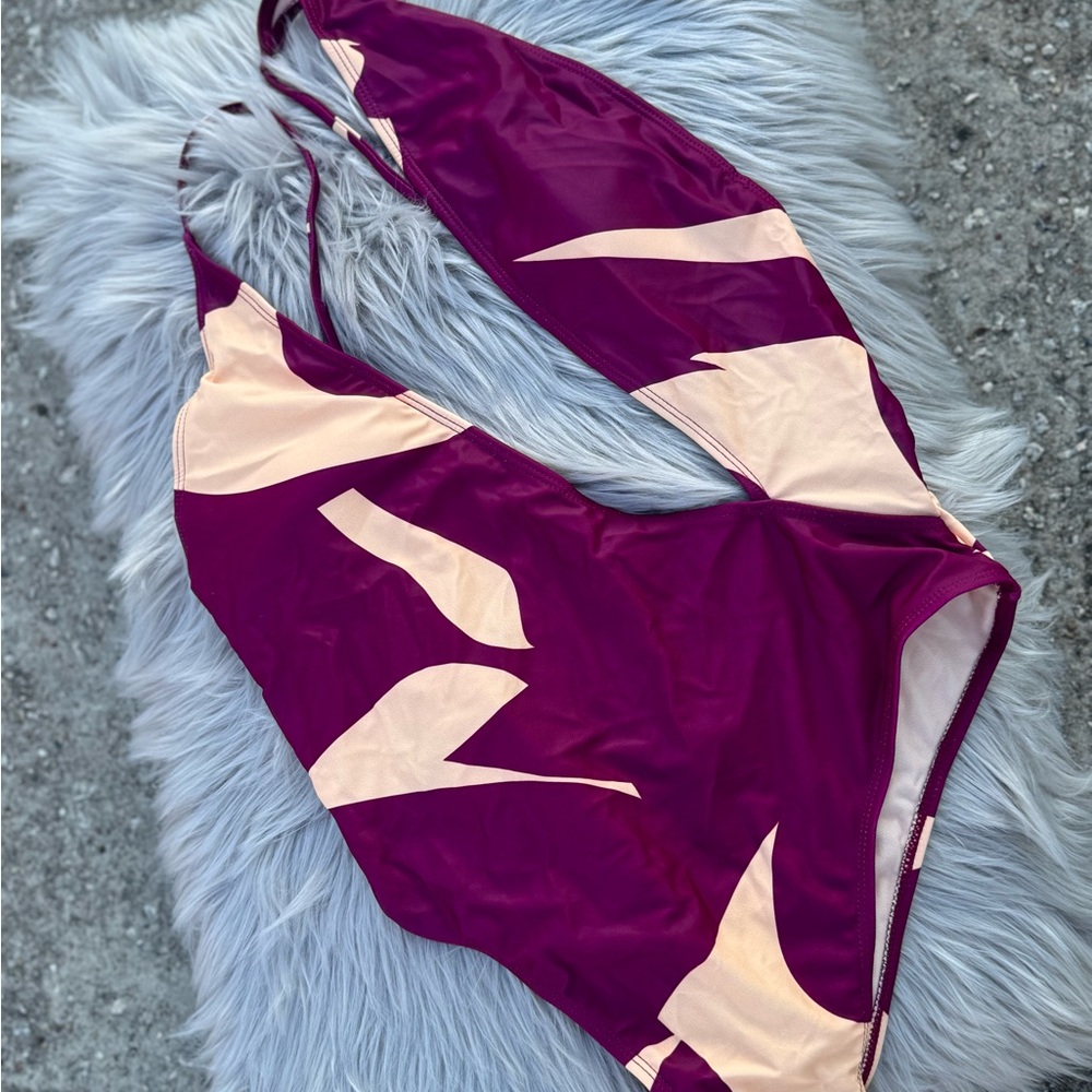 Purple and Cream Halter Swimsuit